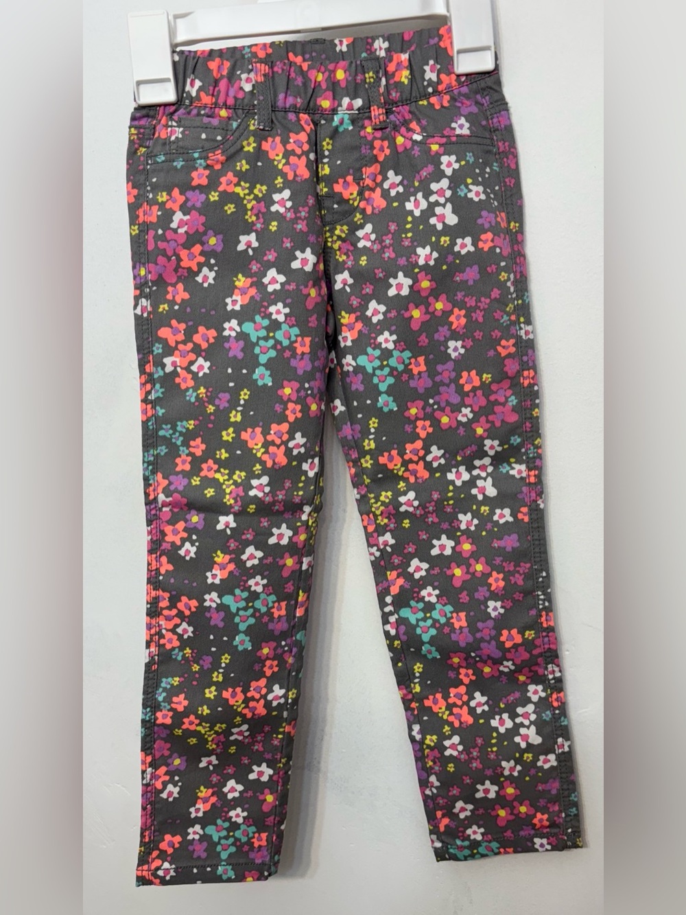 Cherokee Gray & Multicolor Floral Printed Pull On Denim Jean Jeggings Girls 5t